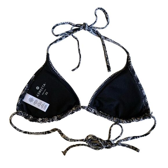 Athleta Martina Geometric Print String Triangle Bikini Top XS Black White Tan - Picture 8 of 11